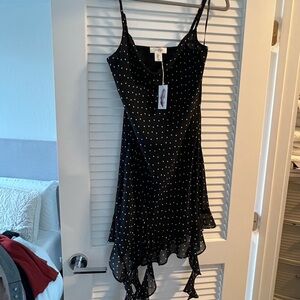 Cinq à Sept Black Asymmetrical Polka Dot Dress